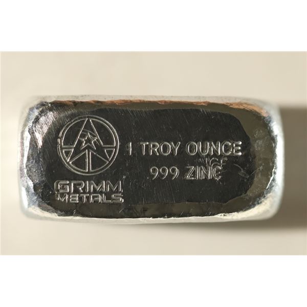 1 TROY OZ .999 FINE ZINC BAR HAND POURED LOAF, NEW
