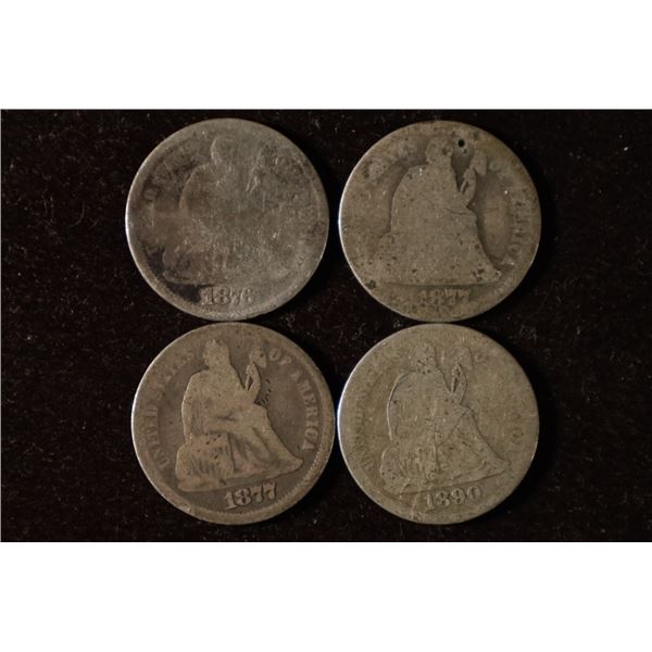 1876, 2-1877 & 1890 SILVER SEATED LIBERTY DIMES