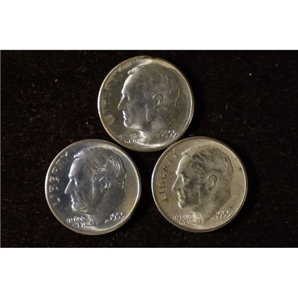 1955-P/D/S SILVER ROOSEVELT UNC DIMES