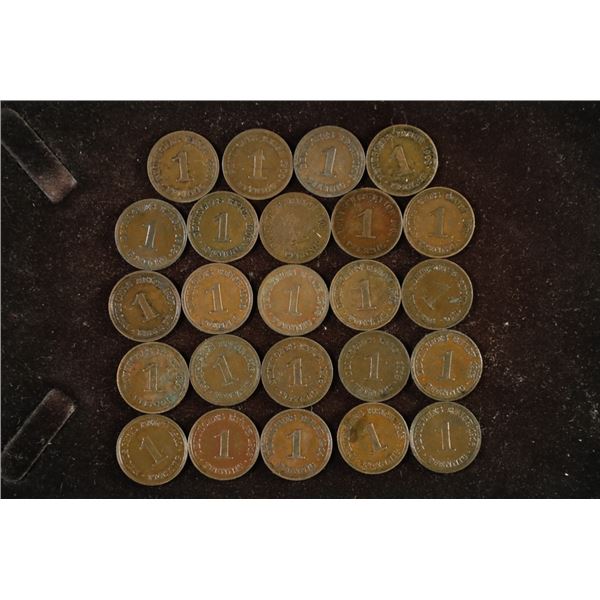 24 GERMAN 1 PFENNING AU COINS. 1900 - 1916 ALL ARE