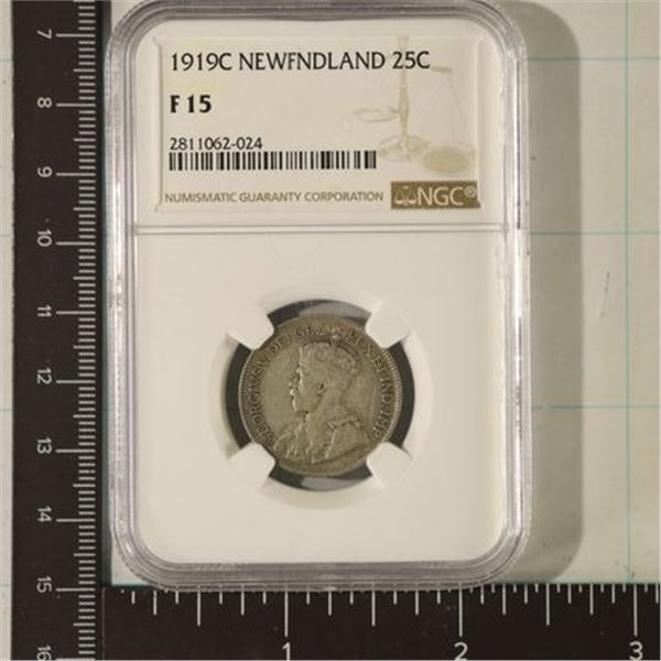 1919-C NEWFOUNDLAND SILVER 25 CENT NGC F15