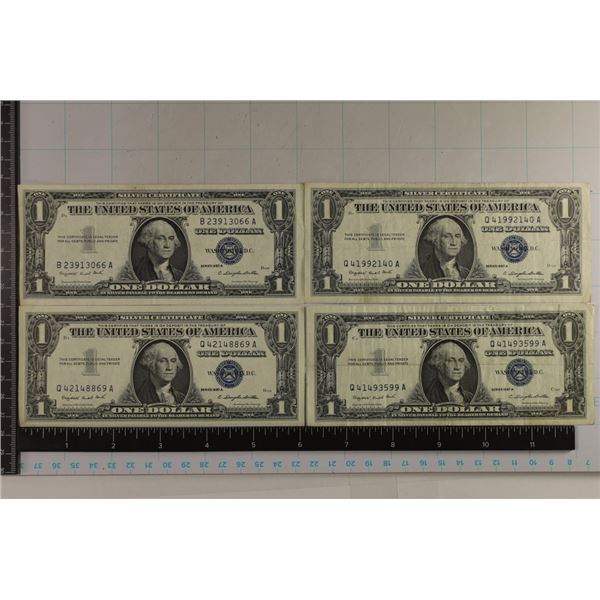 4-1957-A US $5 SILVER CERT, BLUE SEALS. CRISP