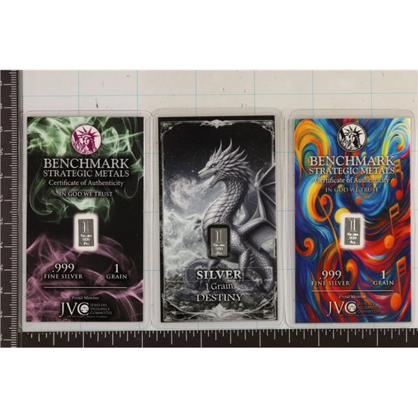 3-1 GRAIN .999 SILVER INGOTS IN LAMINATED CARDS: