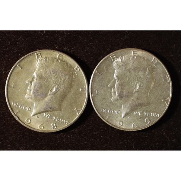 1968-D & 1969-D JFK 40% SILVER HALF DOLLARS