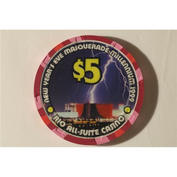 $5 RIO CASINO CHIP. 1999-2000 NEW YEAR'S EVE