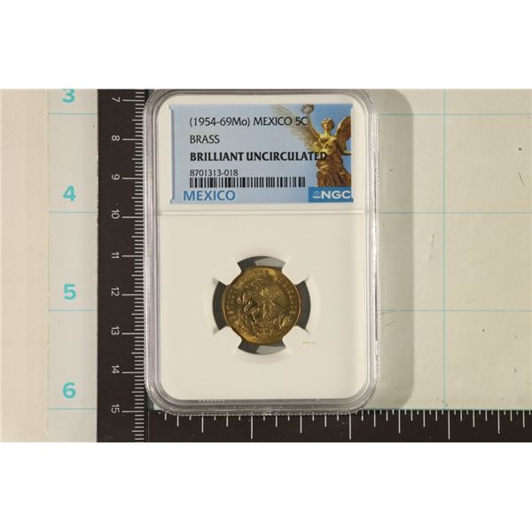 1954-69 MO MEXICO BRASS 5 CENTAVOS NGC BU