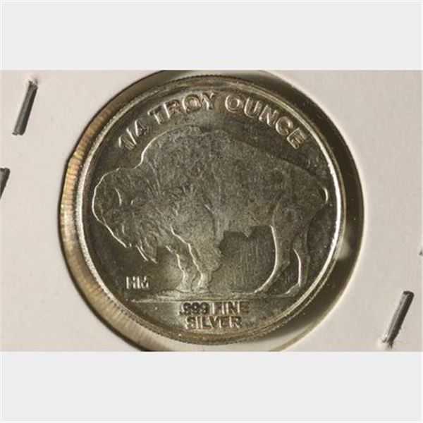 .25 TROY OZ. .999 FINE SILVER UNC ROUND, BUFFALO