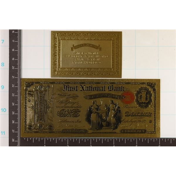 24K GOLD FOIL REPLICA OF A 1872 FIRST NATIONAL