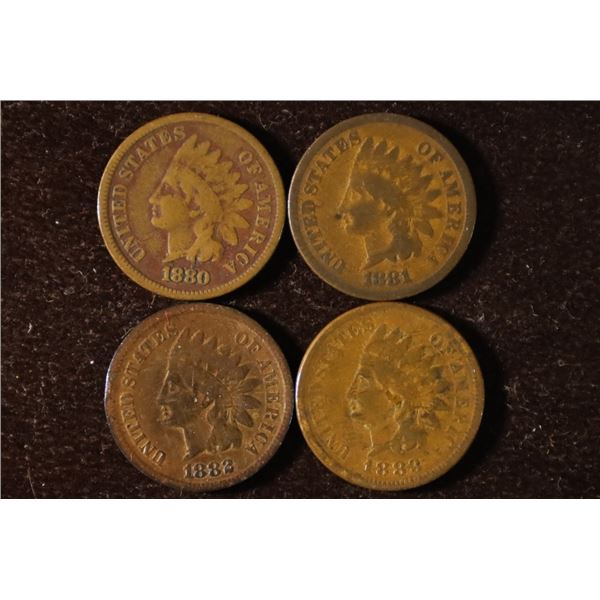 1880, 81, 82 & 1883 INDIAN HEAD CENTS