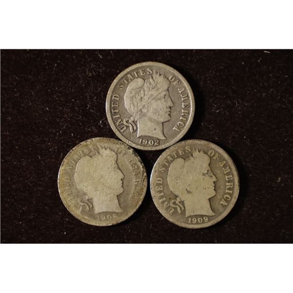 1902, 1906-D & 1909 SILVER BARBER DIMES