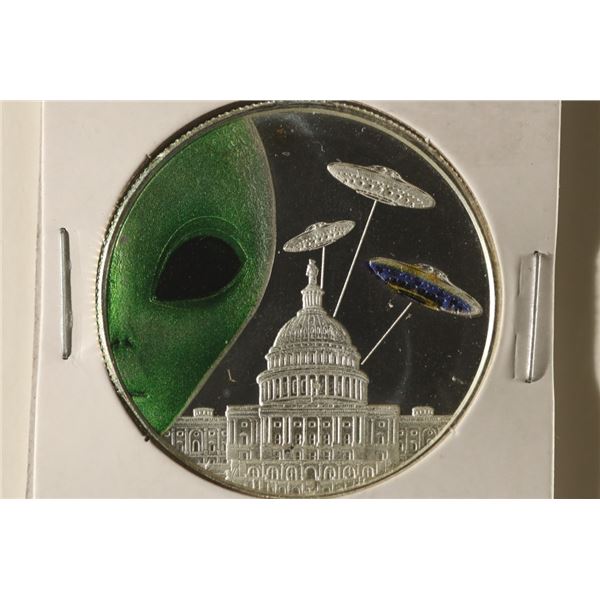 1 TROY OZ .999 FINE SILVER PROOF ALIEN WITH SPACE