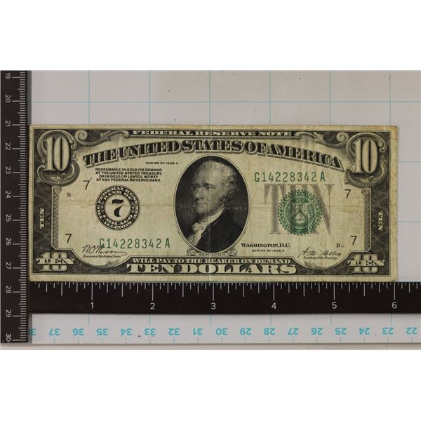 1928-A US $10 FRN, GREEN SEAL, REDEEMABLE IN GOLD