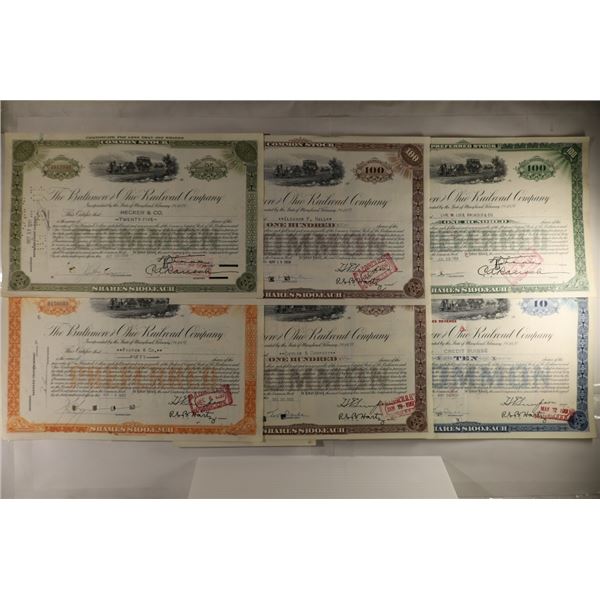 6 ASSORTED VINTAGE RAILROAD STOCK CERTIFICATES