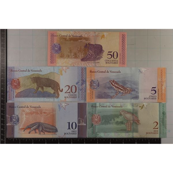 5-2018 VENEZUELA CRISP UNC BOLIVARES BILLS: 2, 5,