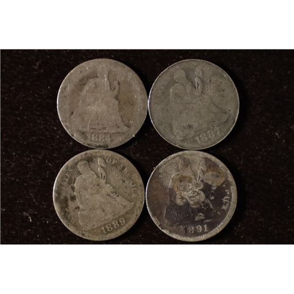 1884, 87, 89 & 1891 SILVER SEATED LIBERTY DIMES