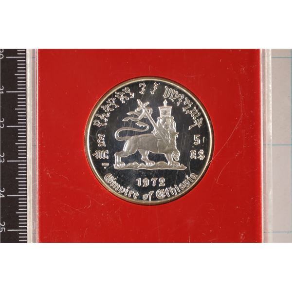 1972 ETHIOPIA .999 SILVER PROOF $5 COIN .8037 OZ.