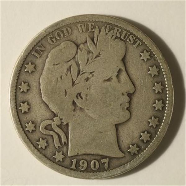 1907 SILVER BARBER HALF DOLLAR