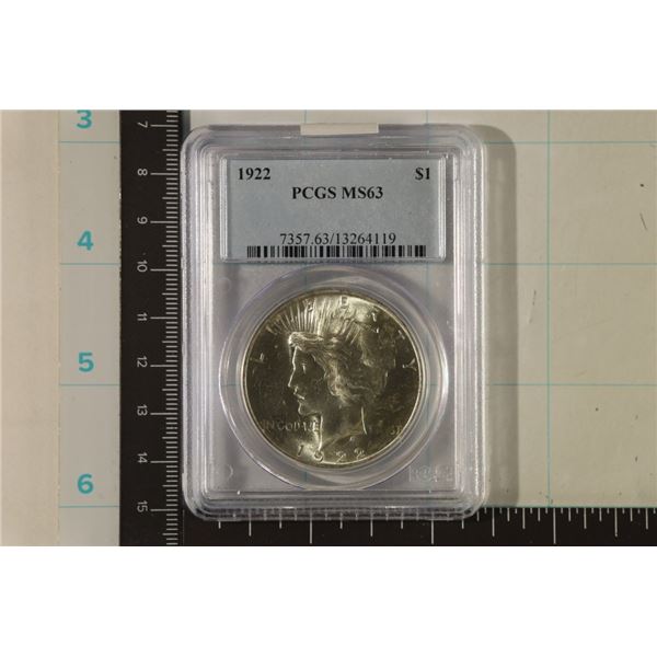1922 PEACE SILVER DOLLAR PCGS MS63