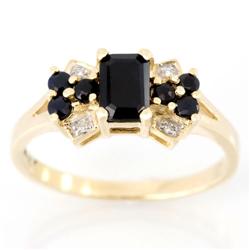 1.02Ct Natural Black Sapphire & Diamond 9K Gold Ring (JEW-9055X)