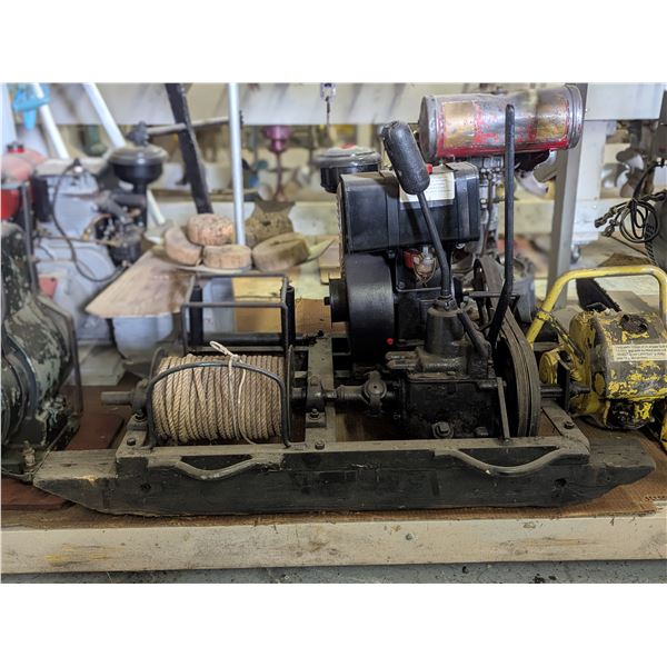 Handmade Gas Powered Winch w/ Briggs & Stratton #14 Engine Motor Circa 1960's