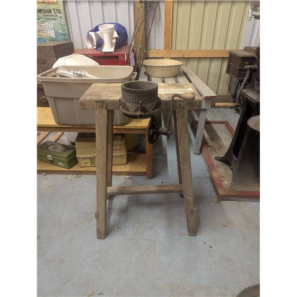 Antique Knitting Machine Attached to Wooden Stand