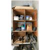 Image 2 : WORK BENCH WITH ASSORTED SHOP ITEMS- HEAVY DUTY CASTERS, BENCH VICE, HOLE SAWS, TOOL BOX,