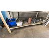 Image 4 : WORK BENCH WITH ASSORTED SHOP ITEMS- HEAVY DUTY CASTERS, BENCH VICE, HOLE SAWS, TOOL BOX,