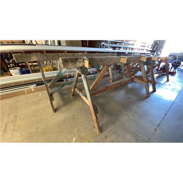 GROUP OF 4 LARGE WOODEN SAWHORSES APPROX 8'L