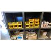 Image 2 : WOODEN CUBBY STYLE SHELVING, APPROX DIMENSIONS 80X54X15 (INCHES) CONTENTS INCLUDE FIRST AID