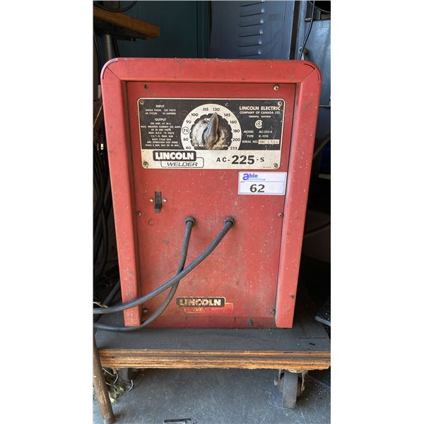 LINCOLN ELECTRIC AC-225-S HEAVY DUTY SINGLE PHASE AC ARC/STICK WELDER ON MOBILE CART