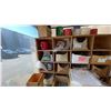 Image 2 : LARGE MOBILE WOODEN STORAGE SHELF WITH ASSORTED HARDWARE CONTENTS- SHELF MEASURES APPROX 8'L X 2'D