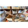 Image 4 : LARGE MOBILE WOODEN STORAGE SHELF WITH ASSORTED HARDWARE CONTENTS- SHELF MEASURES APPROX 8'L X 2'D