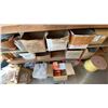 Image 5 : LARGE MOBILE WOODEN STORAGE SHELF WITH ASSORTED HARDWARE CONTENTS- SHELF MEASURES APPROX 8'L X 2'D