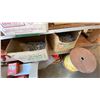 Image 6 : LARGE MOBILE WOODEN STORAGE SHELF WITH ASSORTED HARDWARE CONTENTS- SHELF MEASURES APPROX 8'L X 2'D