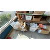 Image 7 : LARGE MOBILE WOODEN STORAGE SHELF WITH ASSORTED HARDWARE CONTENTS- SHELF MEASURES APPROX 8'L X 2'D