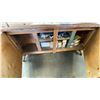 Image 2 : MOBILE WOODEN SHOP TABLE/CABINET WITH ASSORTED HARDWARE & HANDLES