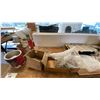 Image 4 : MOBILE WOODEN SHOP TABLE/CABINET WITH ASSORTED HARDWARE & HANDLES