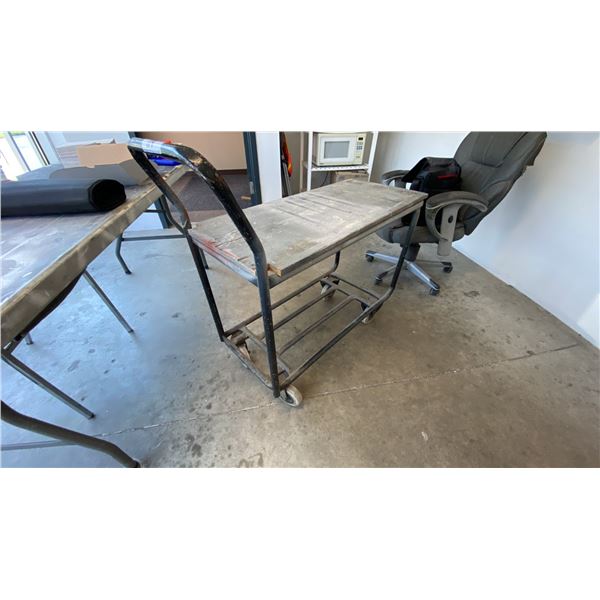 BLACK METAL FRAME WOOD TOP 2 TIER MOBILE SHOP CART