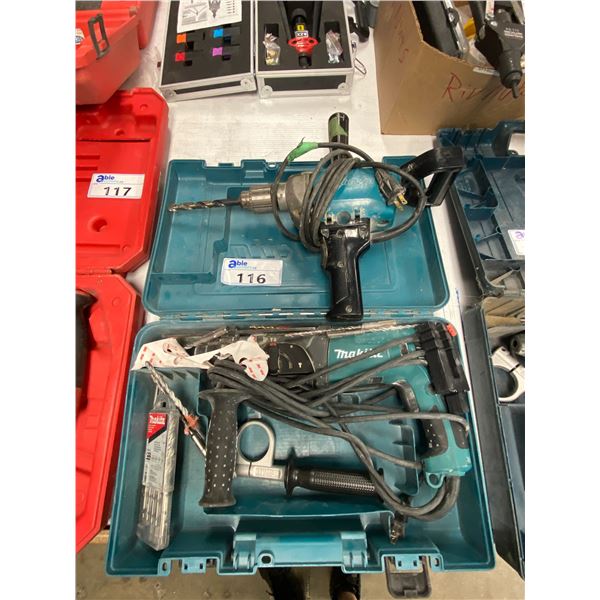 MAKITA HAMMER DRILL & MAKITA D HANDLE DRILL IN HARD TRANSPORT CASE