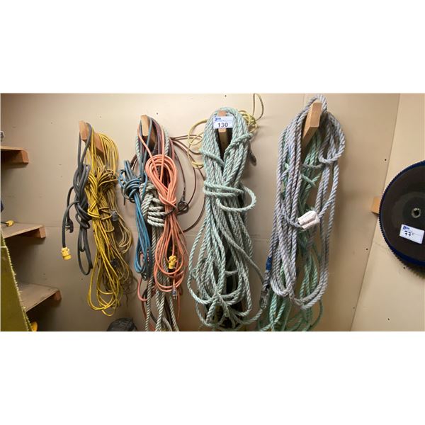 GROUP OF ASSORTED FALL PROTECTION ROPE & EXTENSION CORDS