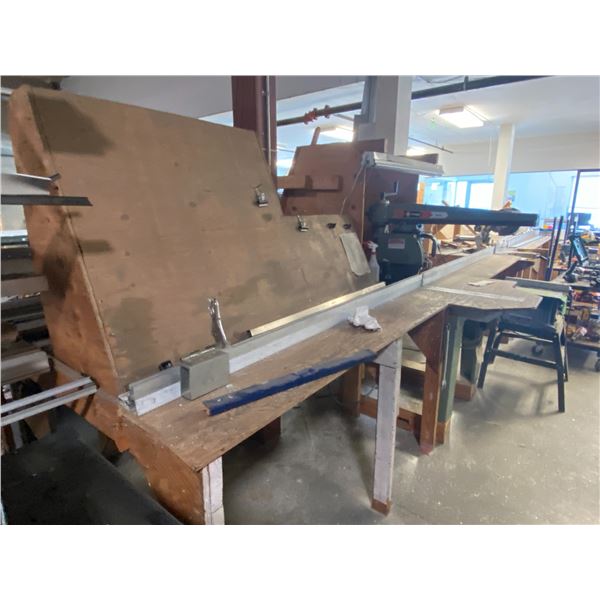 VERY LARGE CUSTOM BUILT WOODEN WORKSHOP TABLE *TABLE ONLY, OTHER ITEMS NOT INCLUDED*