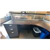 Image 5 : DARK WOOD RECEPTIONS DESK WITH 3 DRAWERS & LOCKING CUPBOARD, MEASURES APPROX 6' X 6' X 42"H