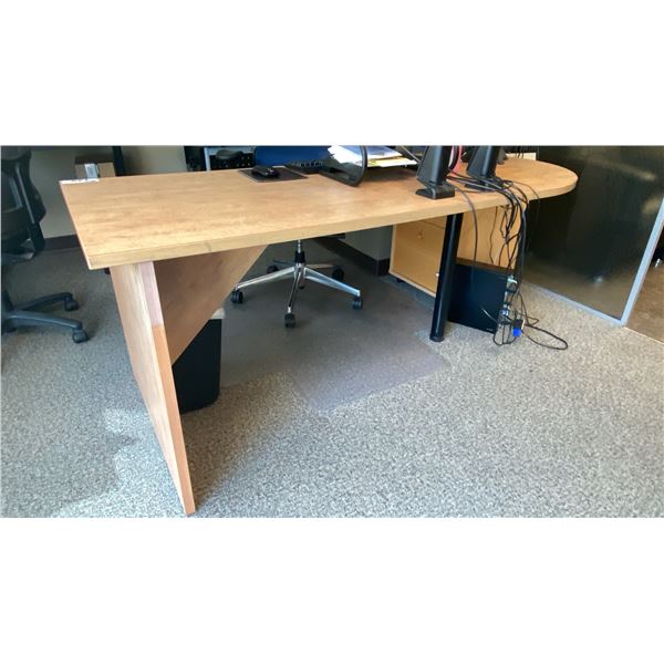 LIGHT WOOD ROUNDED EDGE DESK *CONTENTS NOT INCLUDED* MEASURES APPROX 66"L