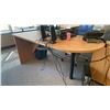 Image 2 : LIGHT WOOD ROUNDED EDGE DESK *CONTENTS NOT INCLUDED* MEASURES APPROX 66"L