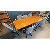 Image 1 : LARGE BOARDROOM TABLE WITH 8 MOBILE OFFICE CHAIRS - TABLE MEASURES APPROX 95"L X 38"D X 29"H