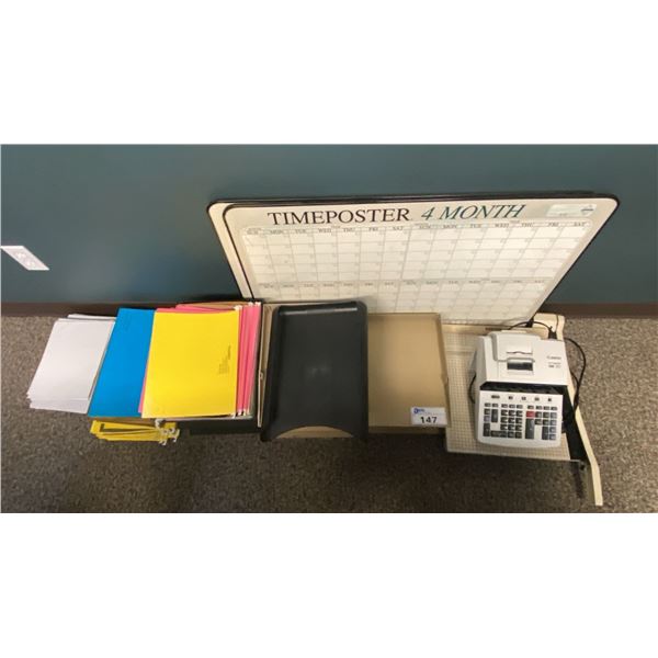 GROUP OF ASSORTED OFFICE ITEMS- CANON CP1200DII, PAPER CUTTER, ASSORTED FILE FOLDERS, ORGANIZERS &