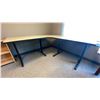 Image 3 : LIGHTWOOD/BLACK CURVED WORK DESK APPROX 70" X 70" X 29"H & SMALL SHELVING UNIT