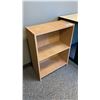 Image 4 : LIGHTWOOD/BLACK CURVED WORK DESK APPROX 70" X 70" X 29"H & SMALL SHELVING UNIT