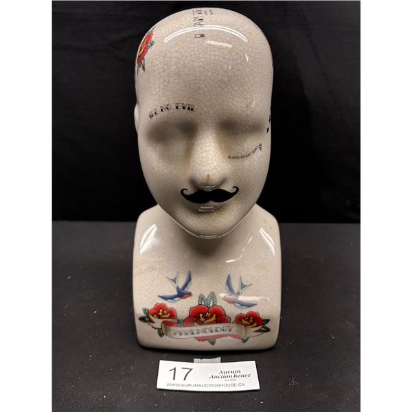 Vintage Ceramic Phrenology Head Bust  Tattoo Style Décor