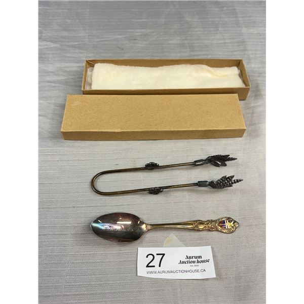 Antique Victorian Silver "Claw" Tong + Spoon